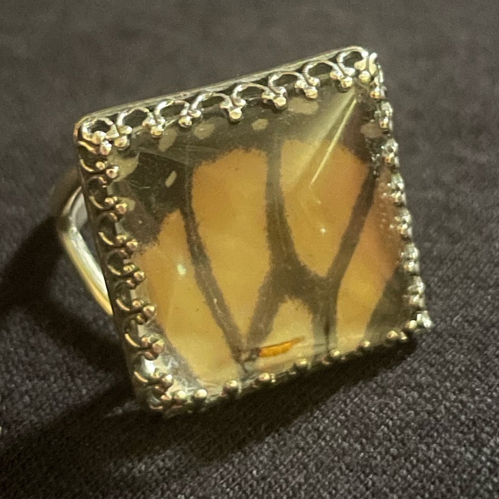 Adjustable Monarch Butterfly Wing Ring (Sterling Silver)